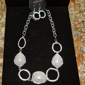 Paparazzi Silver White Teardrop Statement Necklace
